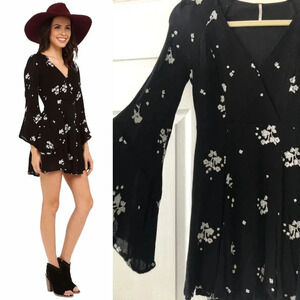 FREE‎ PEOPLE Black Embroidered Mini Dress